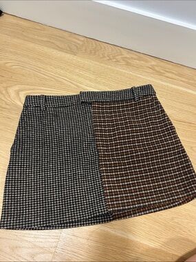 Rails Two-Tone Houndstooth & Plaid Mini Skirt - Black and Brown